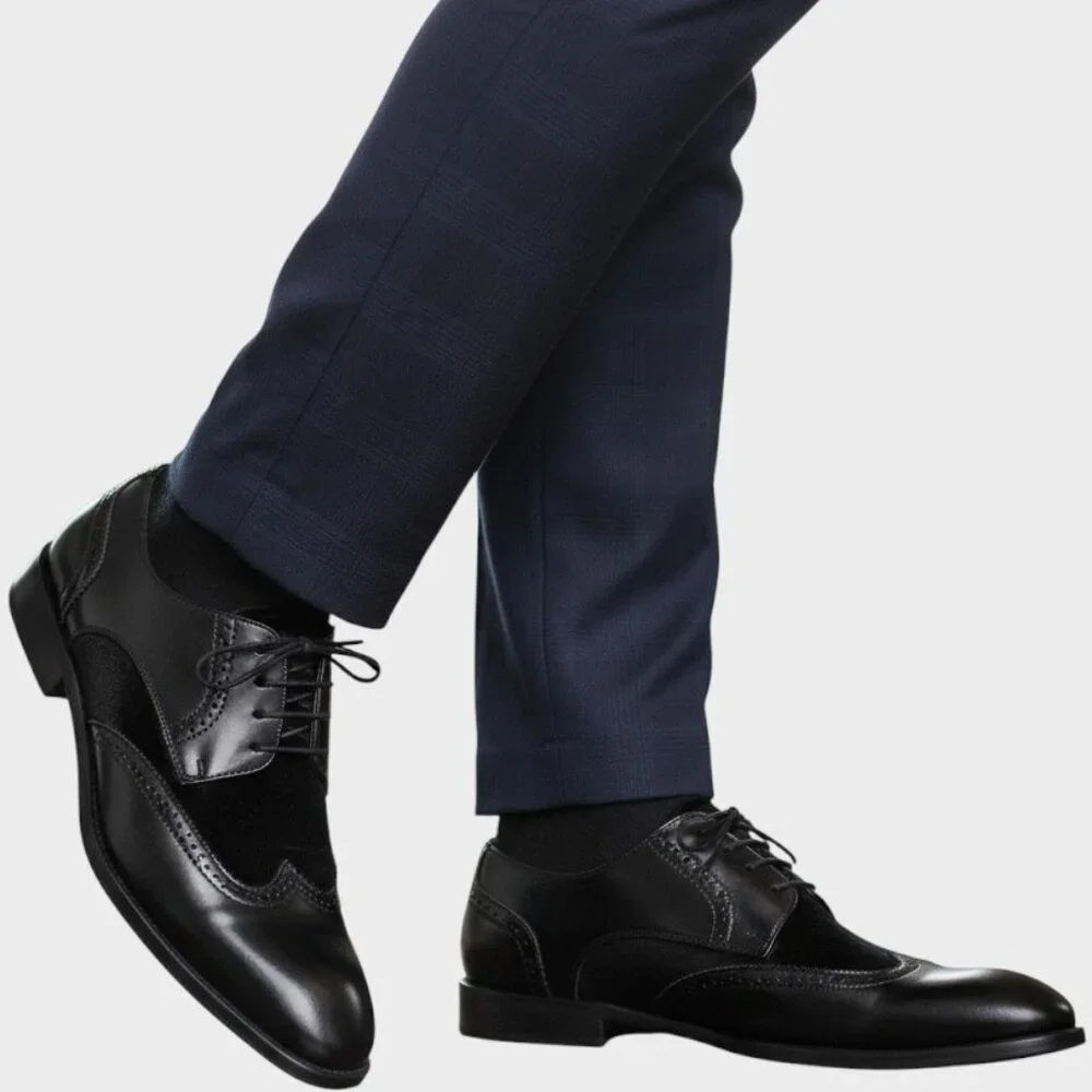 Golaiman Mens 11 Black Wingtip Brogue Oxford Dress Shoes G1406 Business Formal